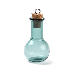 Темный Голубой Стеклянные подвески, с деревянной пробкой для бутылок и петлями из платинового сплава, в форме луковицы, темные голубые, 34x18 мм, отверстие : 2 мм