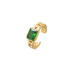 Зеленый Открытая манжета из нержавеющей стали золотого цвета с цирконием, прямоугольные, зелёные, широк: 8 мм