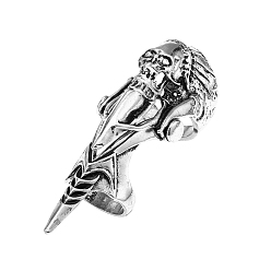 Plata Antigua Anillo de dedo completo de aleación de armadura de calavera, anillo punk gótico de doble bucle para hombres y mujeres, plata antigua, tamaño de EE. UU. 8 (18.1 mm)
