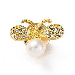Insects Zinc Alloy Rhinestone Brooches, with Plastic Imitation Pearls & Butterfly Clutches, Insects, 15x22x9mm
