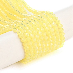 Amarillo Hebras de perlas de vidrio transparentes pintadas para hornear, imitación opalite, facetados, bicono, amarillo, 3.5x2.5 mm, agujero: 0.7 mm, sobre 135 unidades / cadena, 16.85 pulgada (42.8 cm)