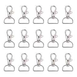 Platinum Iron Swivel D Rings Lobster Claw Clasps, Swivel Snap Hook, for Webbing Bags Straps, Platinum, 38x24x6mm