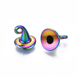 Rainbow Color Rainbow Color Alloy Pendants, Cadmium Free & Lead Free, Witch Hat, 11x11x11mm, Half Hole: 3mm