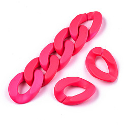 Deep Pink Opaque Spray Painted Acrylic Linking Rings, Fluorescence, Quick Link Connectors, for Curb Chains Making, Unwelded, Twist, Deep Pink, 29x20.5x6mm, Inner Diameter: 8x16mm