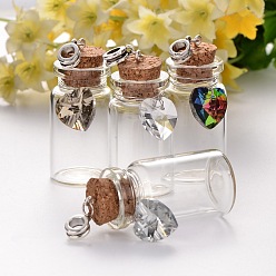 Mixed Color Antique Silver Plated Alloy Glass Bottle European Dangle Charms, with Electroplated Glass Heart Charms, Mixed Color, 60mm, Hole: 5mm