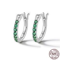 Green Rhodium Plated 925 Sterling Silver Hoop Earring for Women, Platinum, Green, 12mm