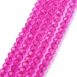 Magenta Electroplate Glass Beads Strands, Pearl Luster Plated, Faceted, Abacus, Magenta, 2x1.5~1.6mm, Hole: 0.8mm, about 235pcs/Strand, 14.17 inch(36cm)