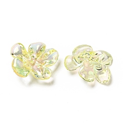 Yellow Transparent Acrylic Bead Caps, AB Color, 5-Petal Flower, Yellow, 20.5x24x7mm, Hole: 1.5mm