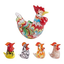 Mixed Color 5Pcs Glass Chick Figurine, Handmade Blown Rooster Glass Art Statue, Mini Glass Animal Decor for Collectibles Home Table Decoration, Mixed Color, 59x29x56mm & 13x20x26mm