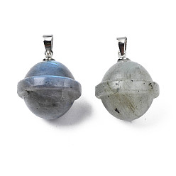 Labradorite Natural Labradorite Pendants, with Stainless Steel Color Tone Stainless Steel Findings, Planet, 22.5x20mm, Hole: 3x5mm