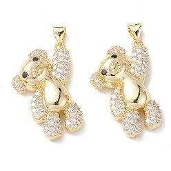 Clear Brass Micro Pave Cubic Zirconia Pendants, Real 16K Gold Plated, Bear Charms, Clear, 26.5x18x7mm, Hole: 5x3mm