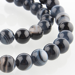 Noir Agate de pierre naturelle rangées de perles rondes, teint, noir, 8mm, Trou: 1mm, Environ 49 pcs/chapelet, 14.96 pouce