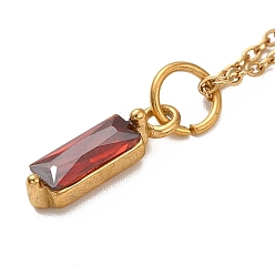 Red Rectangle Cubic Zirconia Pendant Necklaces, Ion Plating(IP) 304 Stainless Steel Cable Chain Necklace for Women, Golden, Red, 17.52 inch(44.5cm)