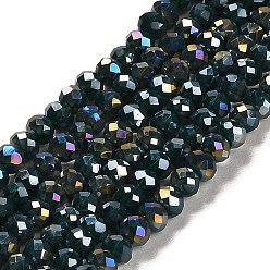 Dark Green Electroplate Glass Beads Strands, AB Color, Faceted, Rondelle, Dark Green, 3.5x2.5~3mmmm, Hole: 1mm, about 139pcs/strand, 14 inch