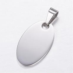 Stainless Steel Color 304 Stainless Steel Stamping Blank Tag Pendants, Oval, Stainless Steel Color, 22x15x3mm, Hole: 5x7mm