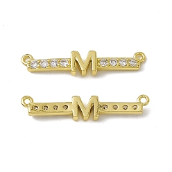 Letter M Rack Plating Brass Micro Pave Clear Cubic Zirconia Connector Charms, Real 18K Gold Plated, Long-Lasting Plated, Cadmium Free & Nickel Free & Lead Free, Letter Links, Letter.M, 6x29x3mm, Hole: 1.2mm