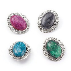 Mixed Stone Mixed Gemstone Brooch, with Alloy Findings, Oval, Antique Silver, 34x30x13.5mm