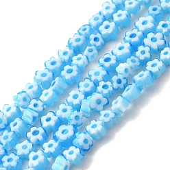 Deep Sky Blue Handmade Lampwork Beads Strands, Flower, Deep Sky Blue, 3~5.5x4.5~6x2.5~3mm, Hole: 1mm, about 97pcs/strand, 15.08''(38.3cm)
