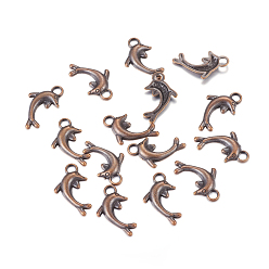 Red Copper Tibetan Style Alloy Metal Pendants, Cadmium Free & Lead Free, Dolphin, Red Copper, 19x11.5mm, Hole: 2.5mm