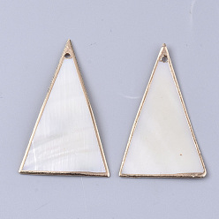 Seashell Color Electroplate Freshwater Shell Big Pendants, for DIY Jewelry Making, Edge Golden Plated, Triangle, Seashell Color, 46~51x30~32x1.5mm, Hole: 1.2mm