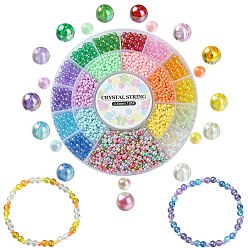 Color mezclado Kit de fabricación de pulseras de bricolaje, Incluye cuentas redondas de acrílico y plástico ABS., hilo elástico, color mezclado, 108 g / caja