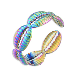 Rainbow Color Placage ionique (ip) 304 anneau de manchette ouvert en acier inoxydable pour femme, couleur arc en ciel, taille us 8 (18.1 mm)