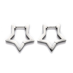 Stainless Steel Color 304 Stainless Steel Star Huggie Hoop Earrings, Stainless Steel Color, 20x21x3mm, Pin: 1mm