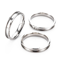Color de Acero Inoxidable 304 ajustes de anillo de dedo acanalados de acero inoxidable, núcleo de anillo en blanco, para hacer joyas con anillos, color acero inoxidable, diámetro interior: 20 mm