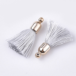 Light Grey Polyester Tassel Pendant Decorations, with CCB Plastic Findings, Light Gold, Light Grey, 25~30x6mm, Hole: 1.5mm