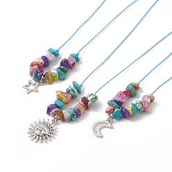 Couleur Mélangete 3 pcs 3 style soleil & lune & étoile synthétique turquoise puces perles pendentif colliers ensemble pour les femmes, couleur mixte, 24.25 pouce (61.6 cm), 1 pc / style