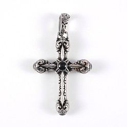 Antique Silver 316 Surgical Stainless Steel Glass Big Gothic Pendants, Cross, Antique Silver, 53x37x12mm, Hole: 11x6mm