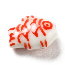 Rouge Perles de porcelaine imprimés faits à la main, poisson, rouge, 14.5~15x11.5~12x7~7.5mm, Trou: 1.6mm