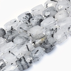 Rutilated Quartz Natural Rutilated Quartz Beads Strands, Faceted, Cuboid, 15~16x11~12x11~12mm, Hole: 1.5mm, about 20~22pcs/strand, 15.3~15.7 inch(39~40cm)