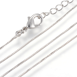 Real Platinum Plated Real Platinum Plated Brass Box Chains Necklaces, with Lobster Clasps, 15.7 inch(40cm)x0.6mm