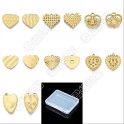 Golden DIY Jewelry Making Findings Kits, Including 10Pcs 5 Styles 304 Stainless Steel Pendants and 4Pcs 2 Styles 304 Stainless Steel Rhinestone Settings, Heart Mixed Shapes, Golden, 16.5~24.5x15.5~22x1.5~2.5mm, Hole: 1.5~2mm, 2pcs/style