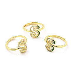 Letter S Mixed Color Enamel Initial Letter Adjustable Ring with Clear Cubic Zirconia, Real 18K Gold Plated Brass Jewelry for Women, Cadmium Free & Lead Free, Letter.S, US Size 5 1/4(16mm), Letter.S: 12.5x9mm