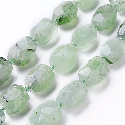 Prehnite Natural Prehnite Beads Strands, Faceted, Polygon, 19~22x12~18mm, Hole: 1.5mm, about 16~17pcs/strand, 15.15 inch~16.14 inch(38.5~41cm)