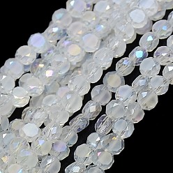 Light Blue Faceted Flat Round AB Color Plated Frosted Crystal Glass Beads Strands, Light Blue, 4x3mm, Hole: 1mm, about 99pcs/strand, 13.9 inch
