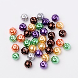 Mixed Color Halloween Mix Pearlized Glass Pearl Beads, Mixed Color, 6mm, Hole: 1mm, about 200pcs/bag