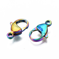 Rainbow Color Ion Plating(IP) 304 Stainless Steel Lobster Claw Clasps, Rainbow Color, 17x11x4.5mm, Hole: 1.8mm