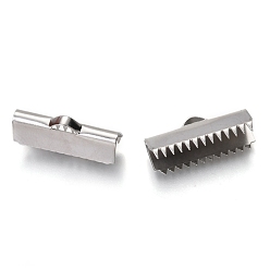 Stainless Steel Color Unicraftale 304 Stainless Steel Ribbon Crimp Ends, Rectangle, Stainless Steel Color, 9.5x20x6mm, Hole: 1x1mm, 4mm Inner Diameter