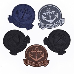 Mixed Color Computerized Embroidery Cloth Iron On/Sew On Patches, Costume Accessories, Appliques, Anchor with Word, Mixed Color, 72x79x1.5mm, 60pcs/bag