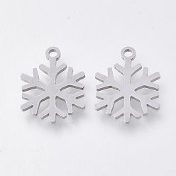 Stainless Steel Color 201 Stainless Steel Pendants, Laser Cut Pendants, Snowflake, Stainless Steel Color, 15x12x1mm, Hole: 1.2mm
