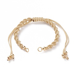 Wheat Adjustable Polyester Braided Cord Bracelet Making, with Brass Beads and 304 Stainless Steel Jump Rings, Golden, Wheat, Single Chain Length: about 5-1/2 inch(14cm)