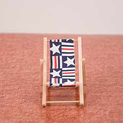Steel Blue Wood Beach Chair Model, Dollhouse Toy for 1:12 Scale Miniature Dolls, Steel Blue, 110x57mm