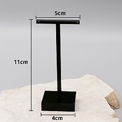 Black T Shaped Acrylic Earring Display Stand, Jewelry Displays Rack, Jewelry Tree Stand, with Holes and Rectangle Pedestal, Black, 4x5x11cm