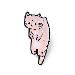 Pink Cartoon Cat Enamel Pin, Light Gold Plated Alloy Badge for Backpack Clothes, Pink, 28x15x1.3mm