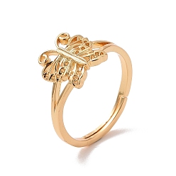 Real 18K Gold Plated Brass Butterfly Thick Adjustable Ring for Women, Cadmium Free & Lead Free, Real 18K Gold Plated, US Size 5 1/2(16.1mm)