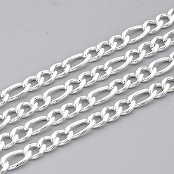 Silver 304 Stainless Steel Figaro Chains, Unwelded, with Spool, Silver Color Plated, 6mm, Link: 12x6x1.6mm and 9x6x1.6mm, about 32.8 Feet(10m)/roll