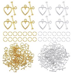 Golden & Silver DIY Jewelry Making Findings, Including 100 Sets 2 Colors Tibetan Style Alloy Toggles Clasps & 200Pcs 2 Colors ron Open Jump Rings, Golden & Silver, 6x0.7mm, Inner Diameter: 4.6mm